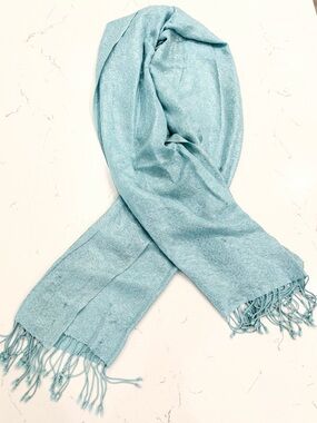 Light Blue Silver Shimmer Lightweight Fringe Scarf